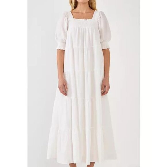 ENGLISH FACTORY Women's Smocked Baby Doll Maxi Dress Size XS In White - Picture 1 of 7